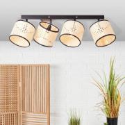 Plafondspot Wiley met rotan, 4-lamps