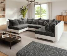 DELIFE Woonlandschap Clovis zwart en wit modulaire met hocker
