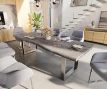 DELIFE Eettafel Edge 260x100 XL acacia platina roestvrijstaal smal Liv...