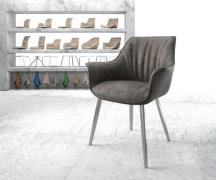 DELIFE Eetkamerstoel Keila-Flex met armleuning microvelours antraciet ...