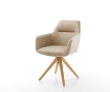 DELIFE Eetkamerstoel Pejo-Flex microvelours beige vintage houten frame...