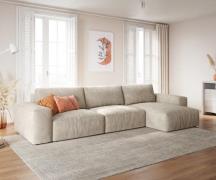 DELIFE Hoekbank Lanzo XL 380x180 cm Koord Beige Recamiere variabel