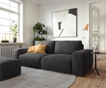 DELIFE Big-Sofa Lanzo L 260x110 cm microvezel zwart met poef