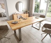 DELIFE Eettafel Edge 200x100x2,5-3 eiken natuur roestvrijstaal smal Li...