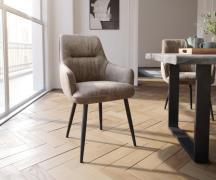 DELIFE Eetkamerstoel Zelia-Flex met armleuning microvelours taupe vint...