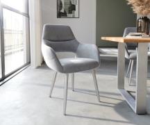 DELIFE Eetkamerstoel Yago-Flex met armleuning fluweel grijs 4-poot con...