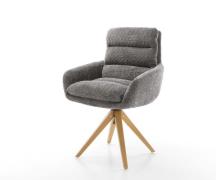DELIFE Eetkamerstoel Abelia-Flex met armleuning bouclé grijs houten fr...