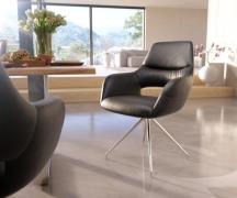 DELIFE Eetkamerstoel Yago-Flex met armleuning echt leer zwart kruisfra...