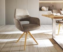 DELIFE Eetkamerstoel Yago-Flex met armleuning microvelours taupe vinta...