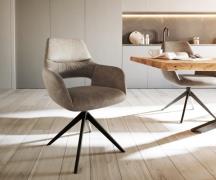 DELIFE Eetkamerstoel Yago-Flex met armleuning microvelours taupe vinta...