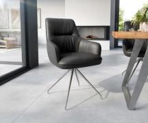 DELIFE Eetkamerstoel Zelia-Flex met armleuning echt leer zwart kruisfr...