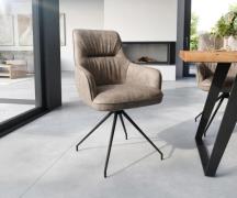 DELIFE Eetkamerstoel Zelia-Flex met armleuning microvelours taupe vint...