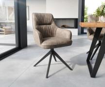 DELIFE Eetkamerstoel Zelia-Flex met armleuning microvelours taupe vint...