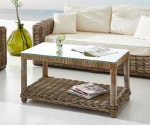 DELIFE Loungetafel Nice 100x50 cm rotan grijs glazen top