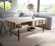 DELIFE Salontafel Nereos 130x60 cm Mango White Wash metaal zwart