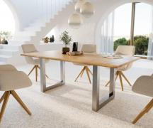 DELIFE Eettafel Edge 200x100x2,5 eiken natuur roestvrijstaal breed Liv...