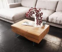 DELIFE Bijzettafel New Live-Edge acacia natuur 80x60 cm 2 laden glasvo...
