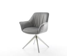 DELIFE Eetkamerstoel Keila-Flex met armleuning fluweel grijs kruisfram...