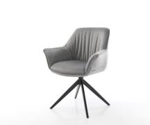 DELIFE Eetkamerstoel Keila-Flex met armleuning fluweel grijs kruisfram...