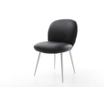 DELIFE Eetkamerstoel Nube-Flex echt leer zwart 4-poot conisch roestvri...