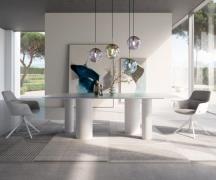 DELIFE Eettafel Edge Boot 240x120 Reliefglas Perlmutt 3D-Design Pilier...