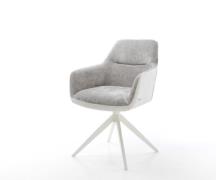 DELIFE Draaistoel Pejo-Flex materiaalmix echt leer wit-zilver grijs kr...
