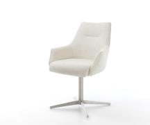 DELIFE Draaistoel Alja-Flex met armleuning bouclé wit kruispoot roestv...