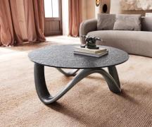 DELIFE Salontafel Tanju 90x90 cm metallic zilver met grijs reliëfglas