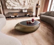 DELIFE Salontafel Sagana 120x80 cm goud-metallic met reliëfglas taupe