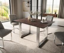 DELIFE Eettafel Edge 140x90 glas antiek bruin roestvrij staal smal