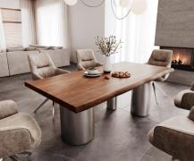DELIFE Eettafel Edge 200x100 XL acacia bruin Troa RVS geborsteld Live-...