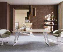 DELIFE Eettafel Edge 200x100 keramiek  Laminam® Travertino Bianco Crem...