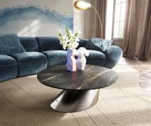 DELIFE Salontafel Edge rond 90x90 cm keramiek Laminam® Noir Desir brui...