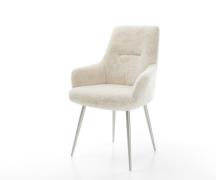 DELIFE Eetkamerstoel Zelia-Flex met armleuning pluchen crème-wit 4-poo...