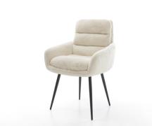 DELIFE Eetkamerstoel Abelia-Flex met armleuning pluchen crème-wit 4-po...