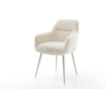 DELIFE Eetkamerstoel Pejo-Flex pluchen crème-wit 4-poot conisch roestv...