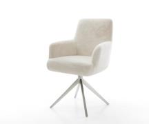 DELIFE Draaistoel Heira-Flex met armleuning pluchen crème-wit kruisfra...