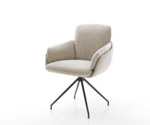 DELIFE Eetkamerstoel Luan-Flex met armleuning geweven stof beige kruis...