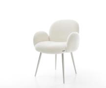 DELIFE Eetkamerstoel Nube-Flex met armleuning bouclé zacht beige 4-poo...