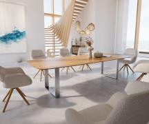 DELIFE Eettafel Edge Boot 300x120x2,5-3 eiken natuur roestvrij staal  ...