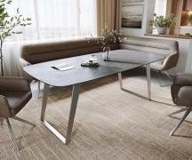 DELIFE Eettafel Edge boot 200x100 cm keramiek beton grijs roestvrij st...