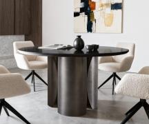 DELIFE Eettafel Adenza rond 140x140 cm marmer zwart goud metaal Black ...