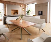 DELIFE Eetkamerbank Taya-Flex 285x190 cm bouclé crème-wit hoekig kruis...
