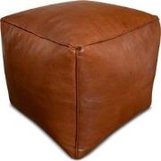 Poufs&Pillows vierkante leren poef - handgemaakt en uniek - caramel, c...