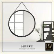 LW Collection LW Collection Wandspiegel met touw zwart rond 50x50 cm m...