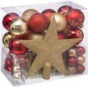 Breukvaste kerstballen set Star - Goud/Rood - 44-delig