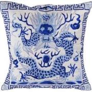 Fine Asianliving Chinese Kussen Volledig Geborduurd Wit Draak 45x45cm