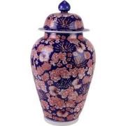 Fine Asianliving Chinese Gemberpot Porselein Blauw Rood Pioenen