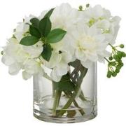 J-line - Dahlia Hydrangea In Vaas Plastiek Glas Wit - 28x23x23.5cm