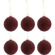 J-line - Doos Van 6 Kerstballen Patroon Fluweel Glas Burgundy Small - ...